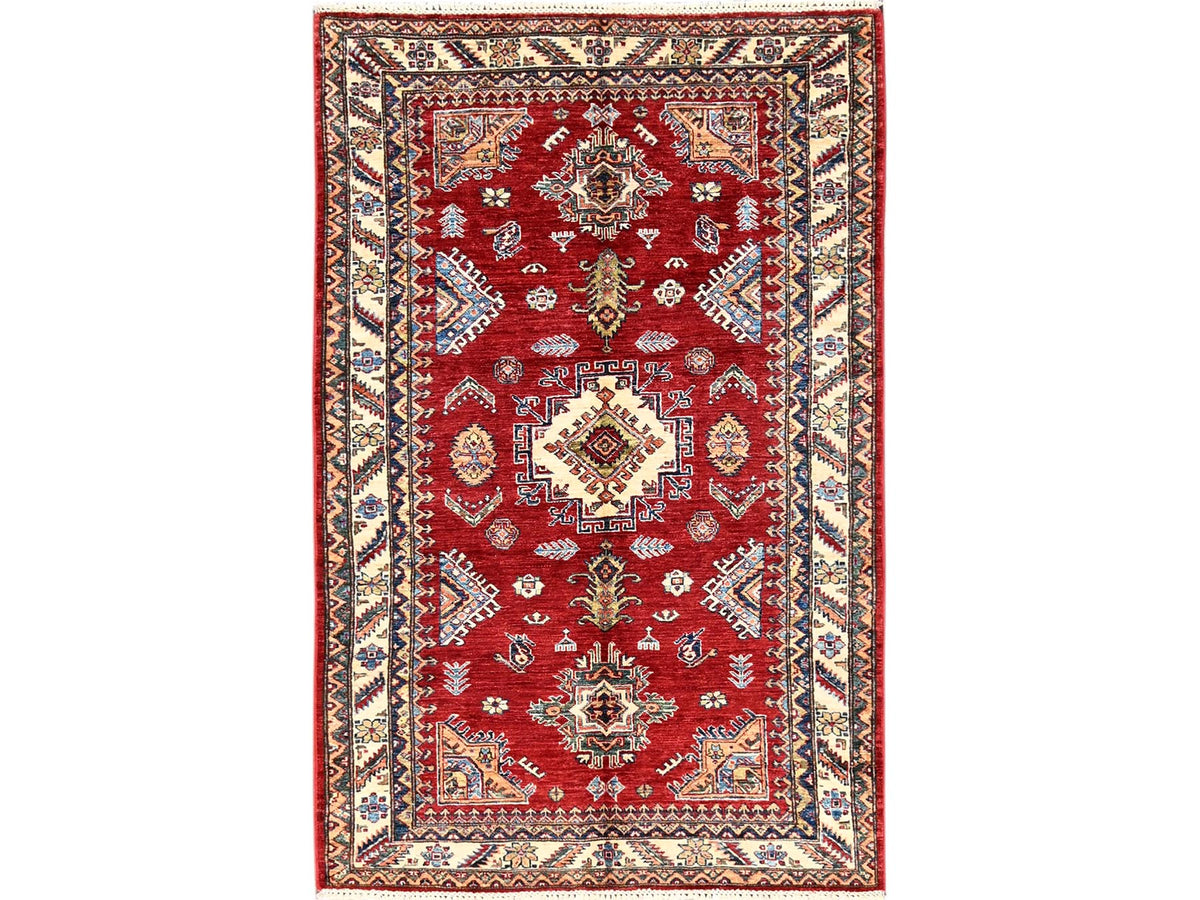 Kazak Kazak hand-knotted wool rug in Red & Ivory, 4'1" x 6'5" — SKU O01828