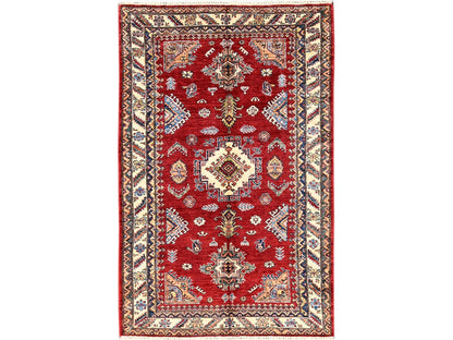 Kazak Kazak hand-knotted wool rug in Red & Ivory, 4'1" x 6'5" — SKU O01828