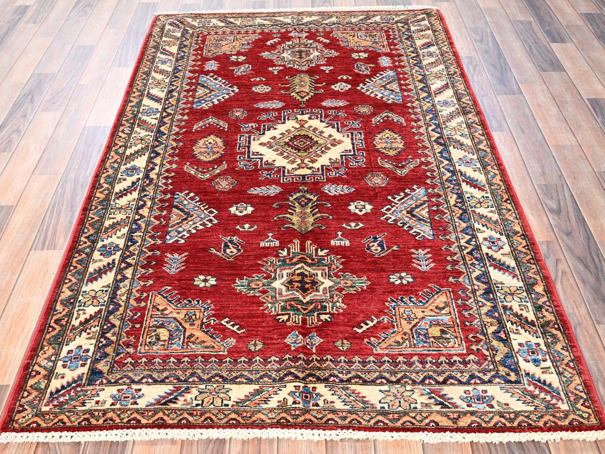 Kazak Kazak hand-knotted wool rug in Red & Ivory, 4'1" x 6'5" — SKU O01828 (view 2)