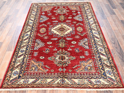 Kazak Kazak hand-knotted wool rug in Red & Ivory, 4'1" x 6'5" — SKU O01828 (view 2)