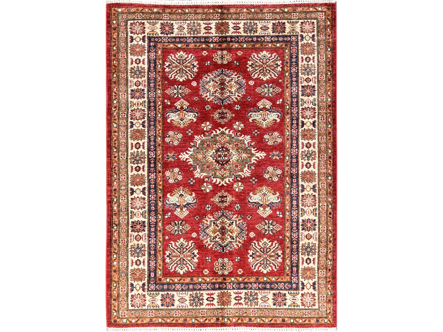 Kazak Kazak hand-knotted wool rug in Red & Ivory, 4'3" x 6' — SKU O01831