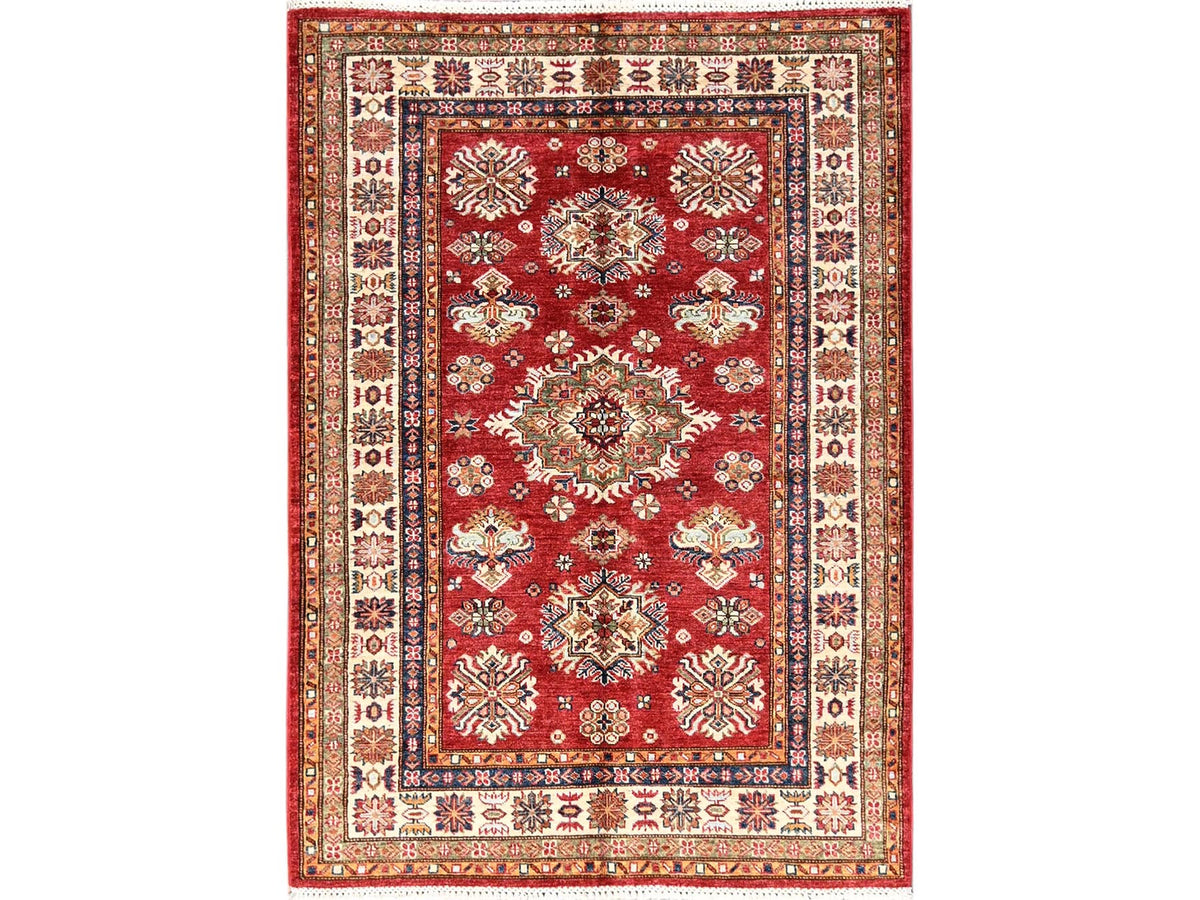 Kazak Kazak hand-knotted wool rug in Red & Ivory, 4'3" x 6' — SKU O01831