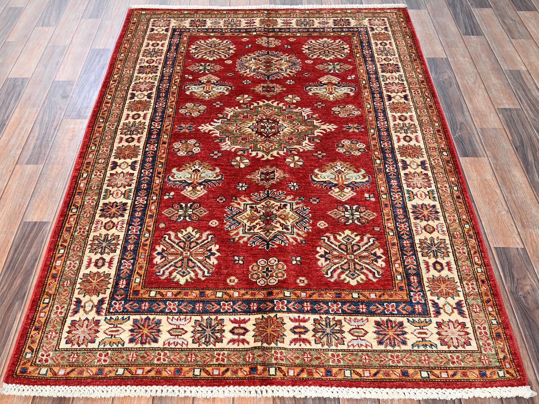 Kazak Kazak hand-knotted wool rug in Red & Ivory, 4'3" x 6' — SKU O01831 (view 2)
