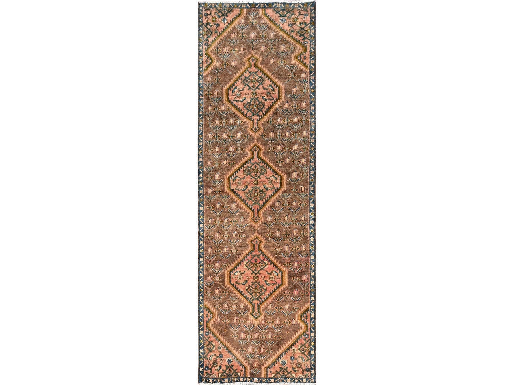 Brown 2'9" x 9'5" Vintage Hand knotted Wool Rug - Sku: O01842