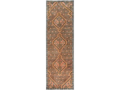 Brown 2'9" x 9'5" Vintage Hand knotted Wool Rug - Sku: O01842
