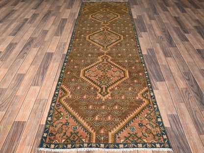Brown 2'9" x 9'5" Vintage Hand knotted Wool Rug - Sku: O01842