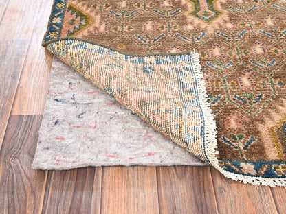 Brown 2'9" x 9'5" Vintage Hand knotted Wool Rug - Sku: O01842