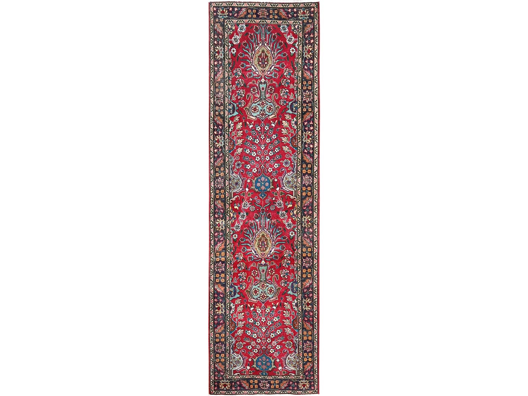 Tabriz Vintage hand-knotted wool runner in Red & Purple, 2'8" x 9'11" — SKU O01845