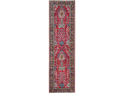Tabriz Vintage hand-knotted wool runner in Red & Purple, 2'8" x 9'11" — SKU O01845