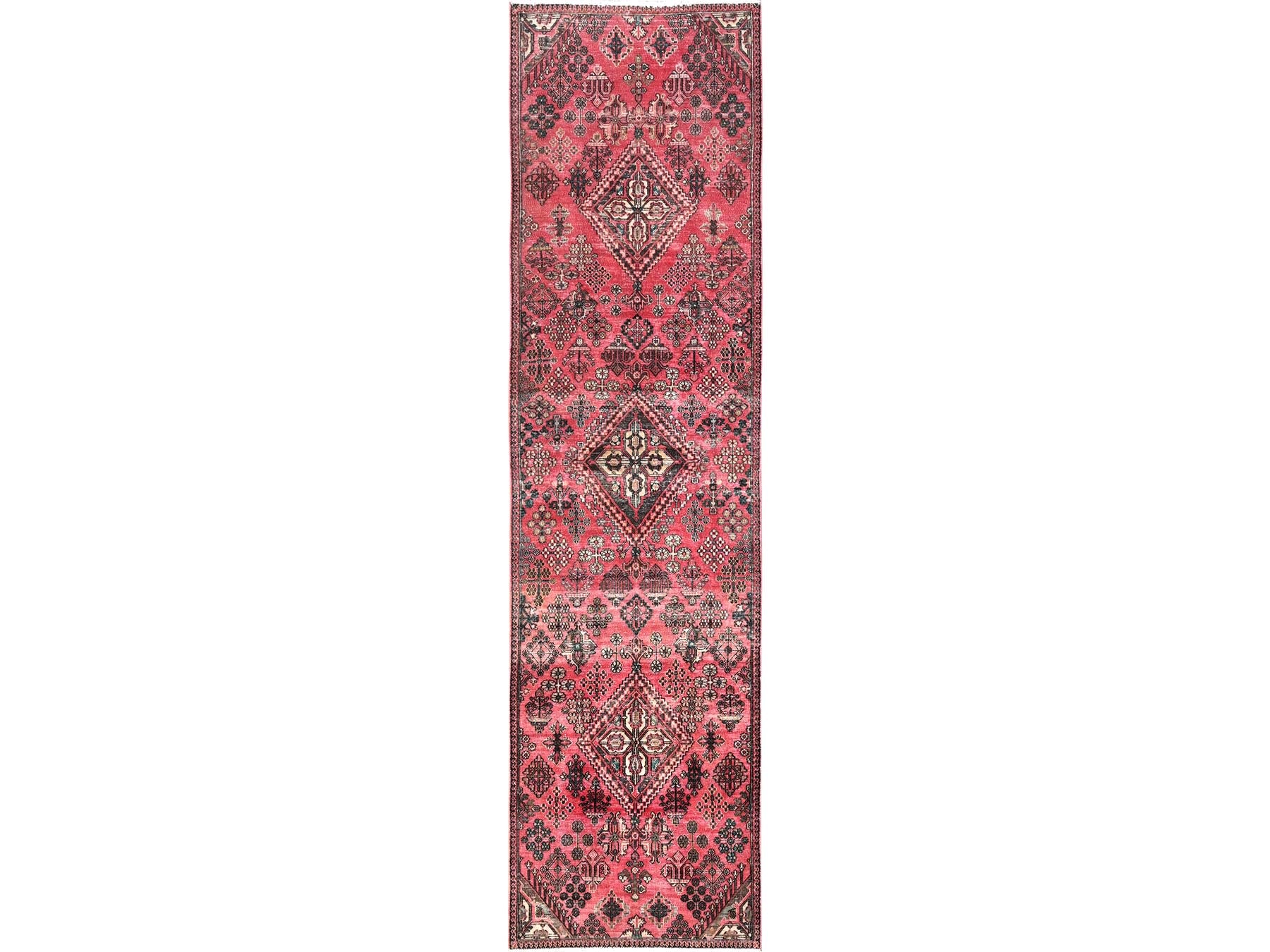 Vintage hand-knotted wool runner in Red, 3'1" x 12'2" — SKU O01849