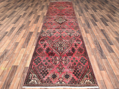 Vintage hand-knotted wool runner in Red, 3'1" x 12'2" — SKU O01849 (view 2)