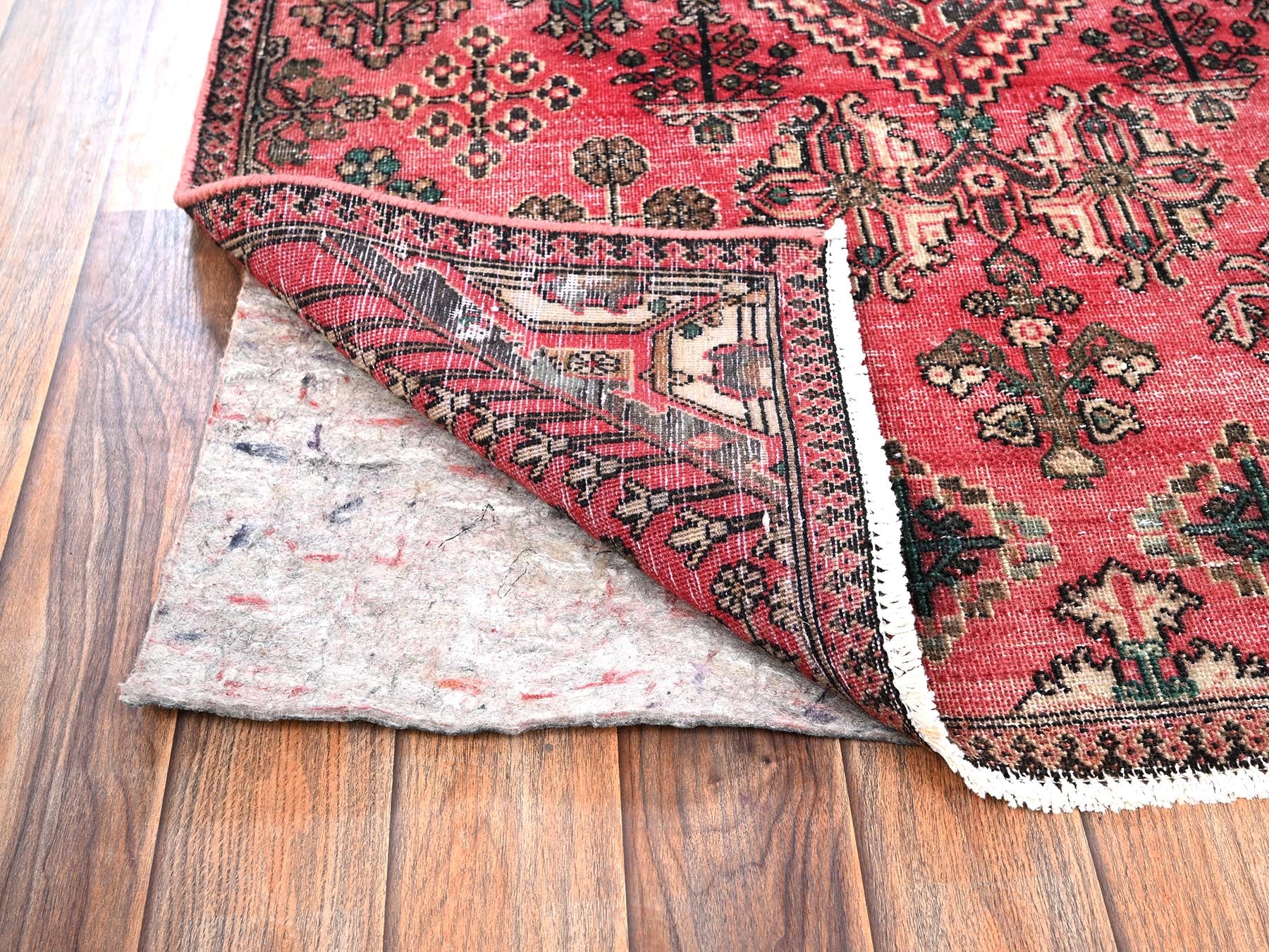 Vintage hand-knotted wool runner in Red, 3'1" x 12'2" — SKU O01849 (view 3)