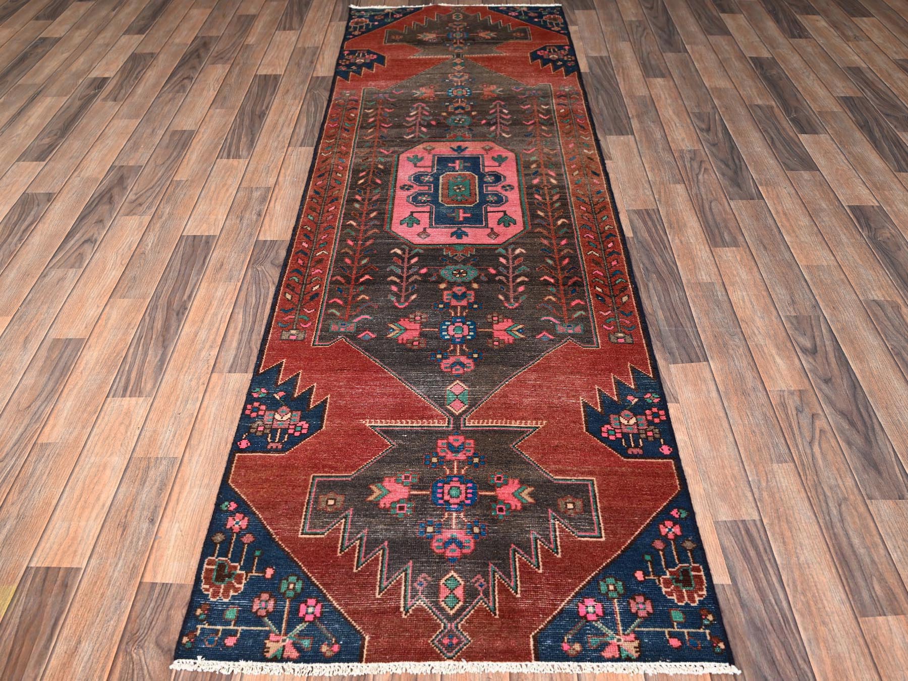 Hamadan Vintage hand-knotted wool runner in Red, 2'9" x 8'10" — SKU O01860 (view 2)