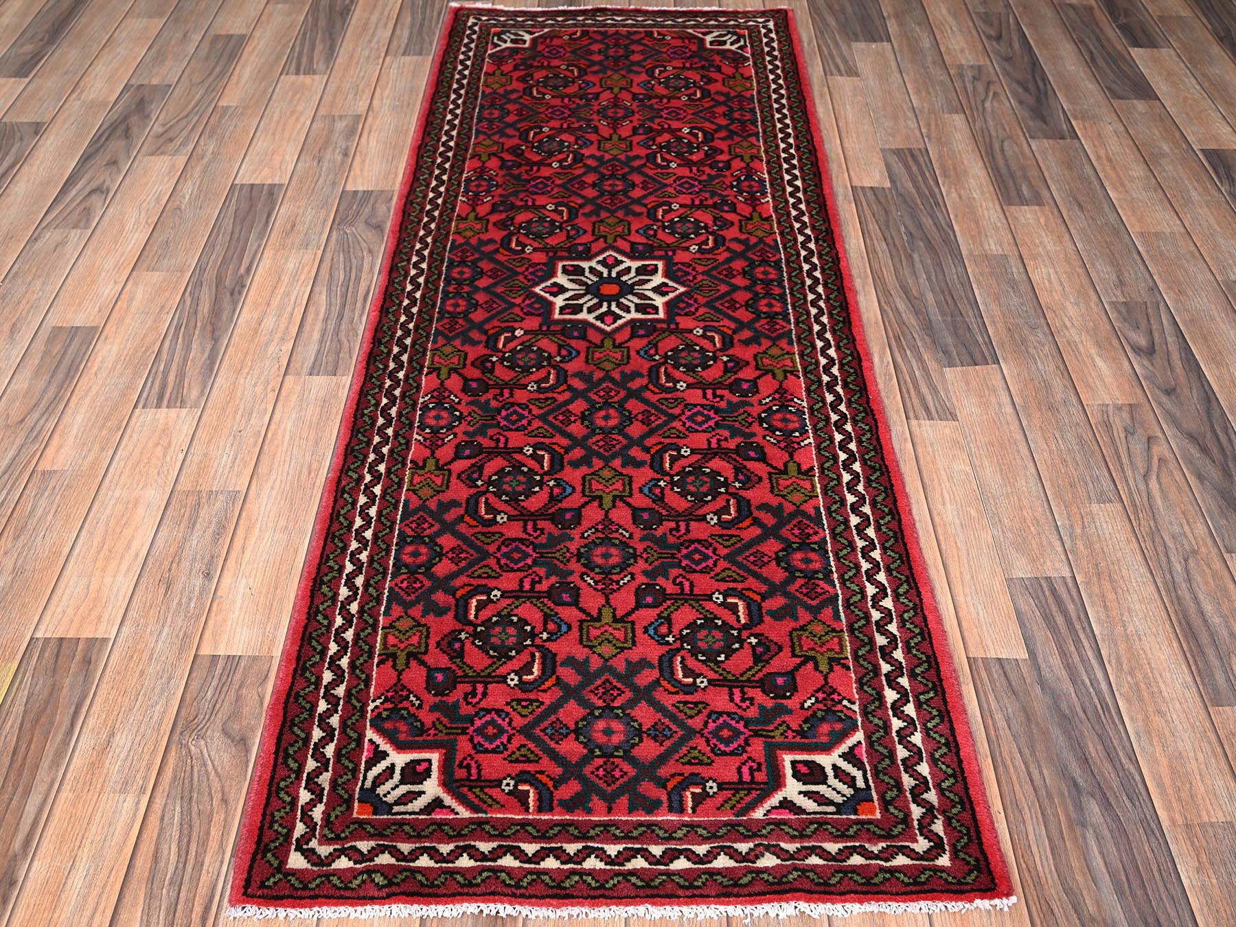 Persian hand-knotted wool runner in Red & Ivory, 2'5" x 6'4" — SKU O01873 (view 2)