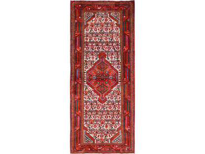 Hamadan Persian hand-knotted wool runner in Ivory & Red, 2'8" x 6'6" — SKU O01875