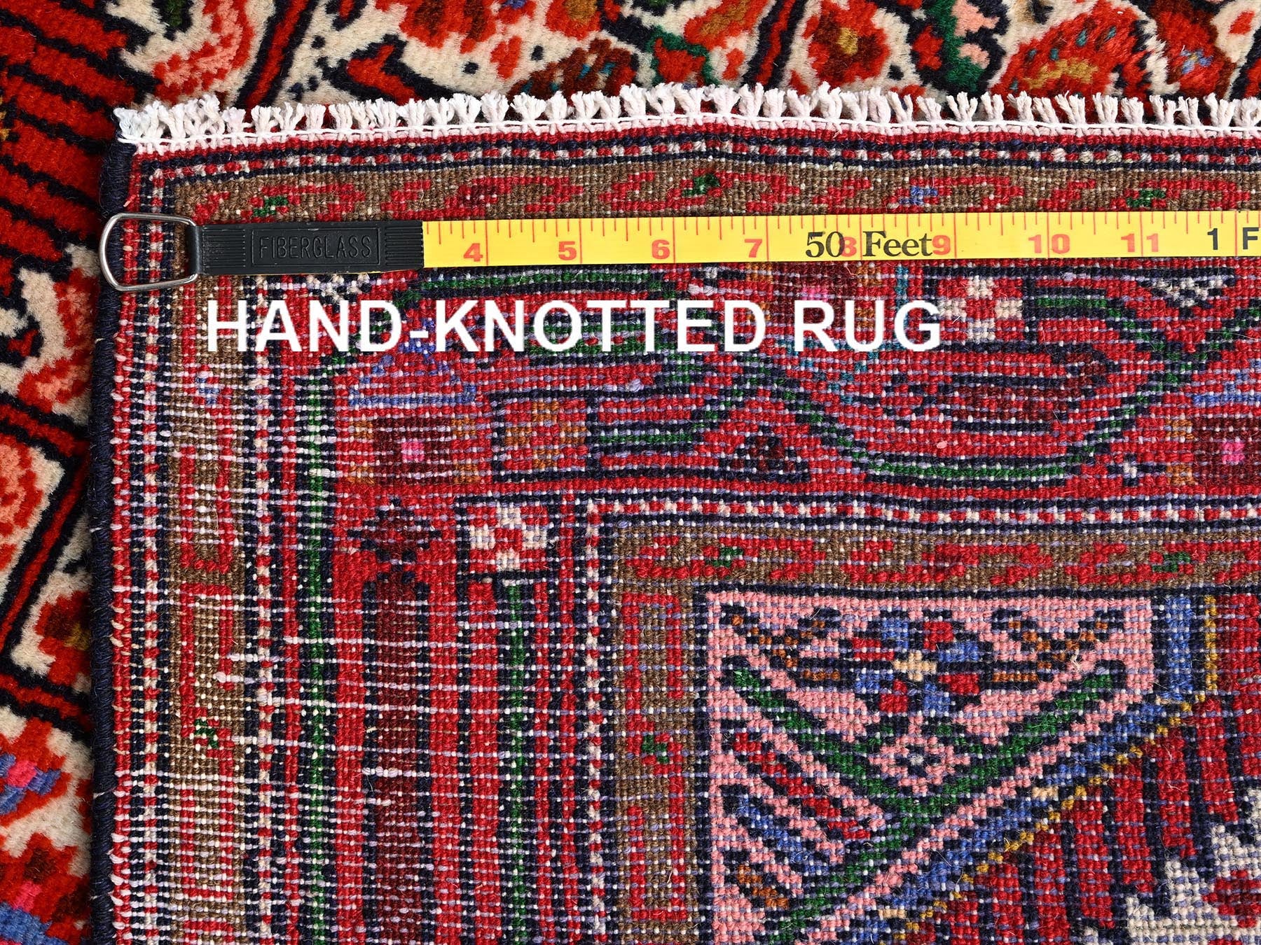 Hamadan Persian hand-knotted wool runner in Ivory & Red, 2'8" x 6'6" — SKU O01875 (view 7)
