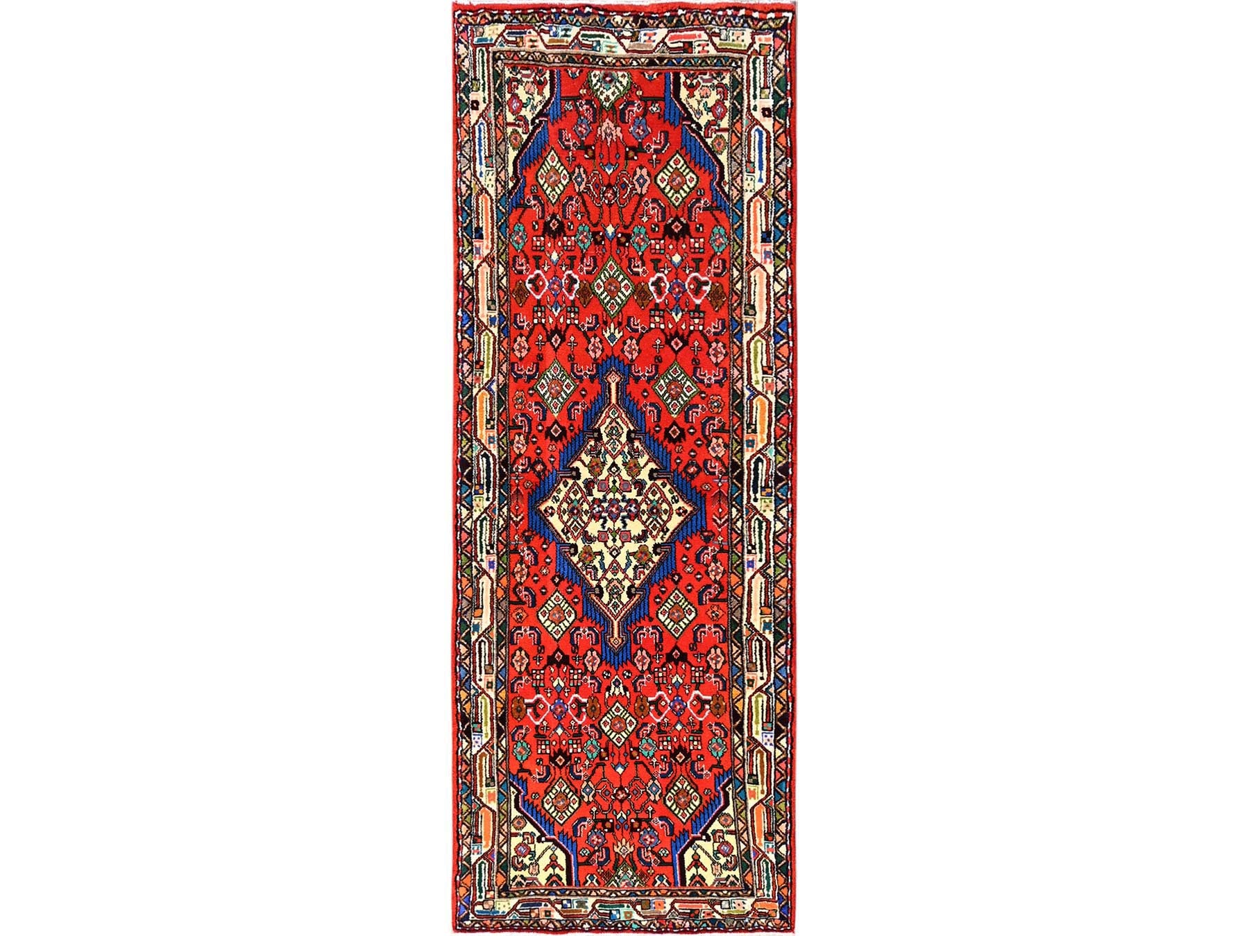 Hamadan Persian hand-knotted wool runner in Red & Ivory, 2'8" x 7'2" — SKU O01876