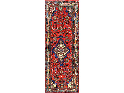 Hamadan Persian hand-knotted wool runner in Red & Ivory, 2'8" x 7'2" — SKU O01876