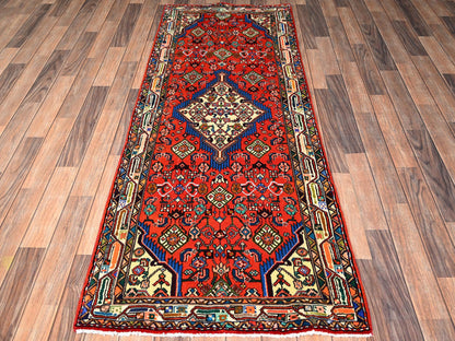 Hamadan Persian hand-knotted wool runner in Red & Ivory, 2'8" x 7'2" — SKU O01876 (view 2)