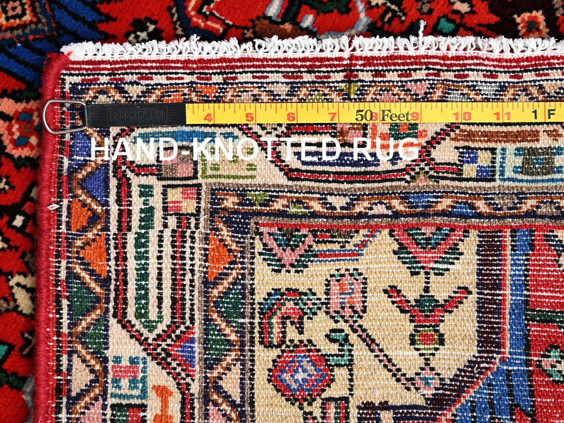 Hamadan Persian hand-knotted wool runner in Red & Ivory, 2'8" x 7'2" — SKU O01876 (view 7)