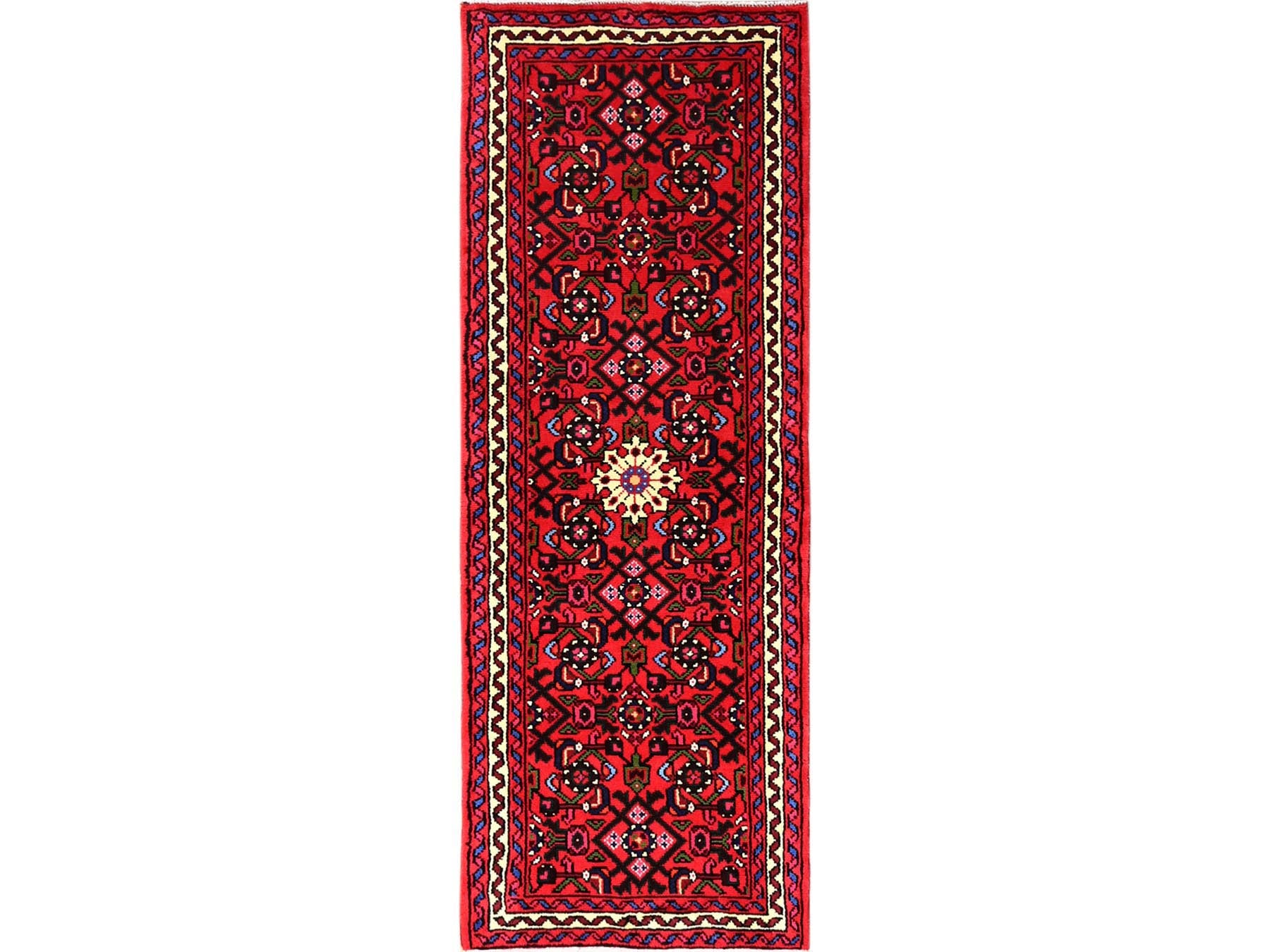 Persian hand-knotted wool runner in Red & Ivory, 2'3" x 6'2" — SKU O01878