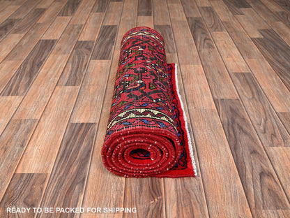 Red 2'3" x 6'2" Persian Hand knotted Wool Rug - Sku: O01878