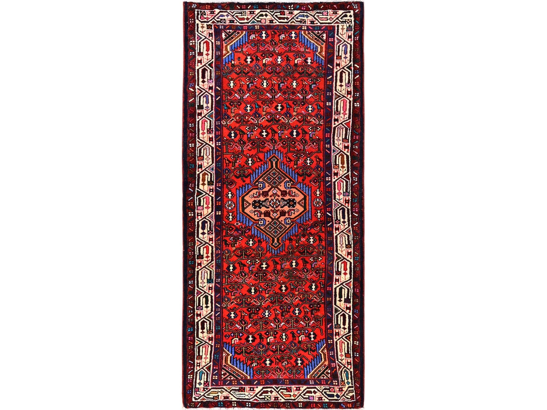 Hamadan Persian hand-knotted wool runner in Red & Ivory, 2'9" x 6'4" — SKU O01881
