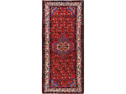 Hamadan Persian hand-knotted wool runner in Red & Ivory, 2'9" x 6'4" — SKU O01881