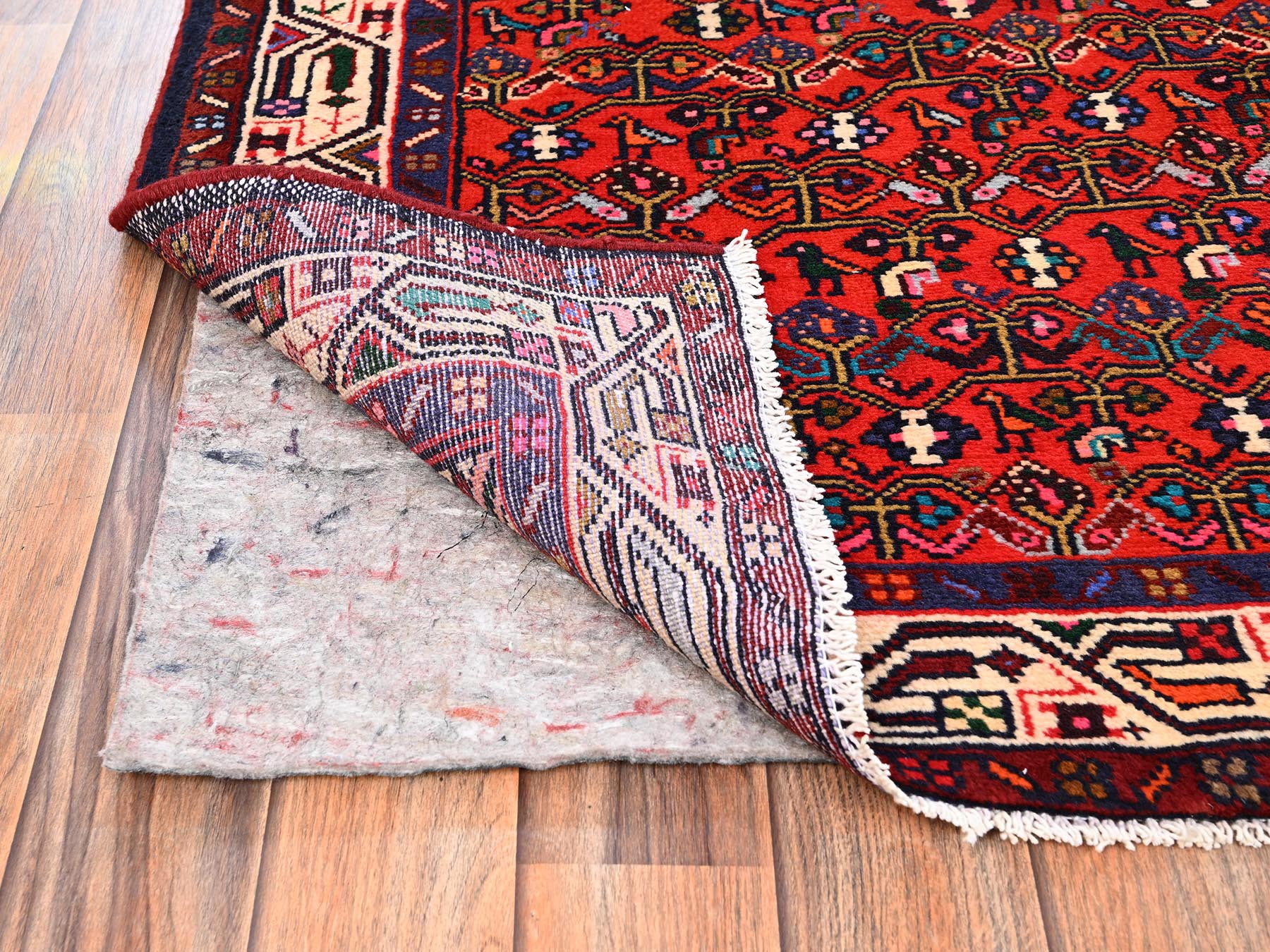 Hamadan Persian hand-knotted wool runner in Red & Ivory, 2'9" x 6'4" — SKU O01881 (view 3)