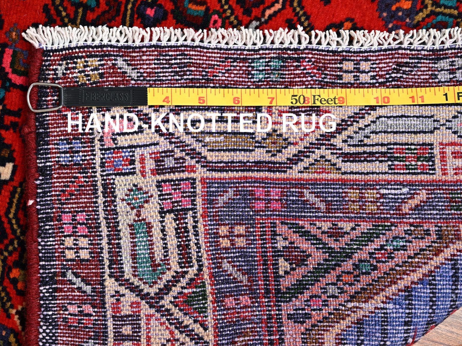 Hamadan Persian hand-knotted wool runner in Red & Ivory, 2'9" x 6'4" — SKU O01881 (view 7)