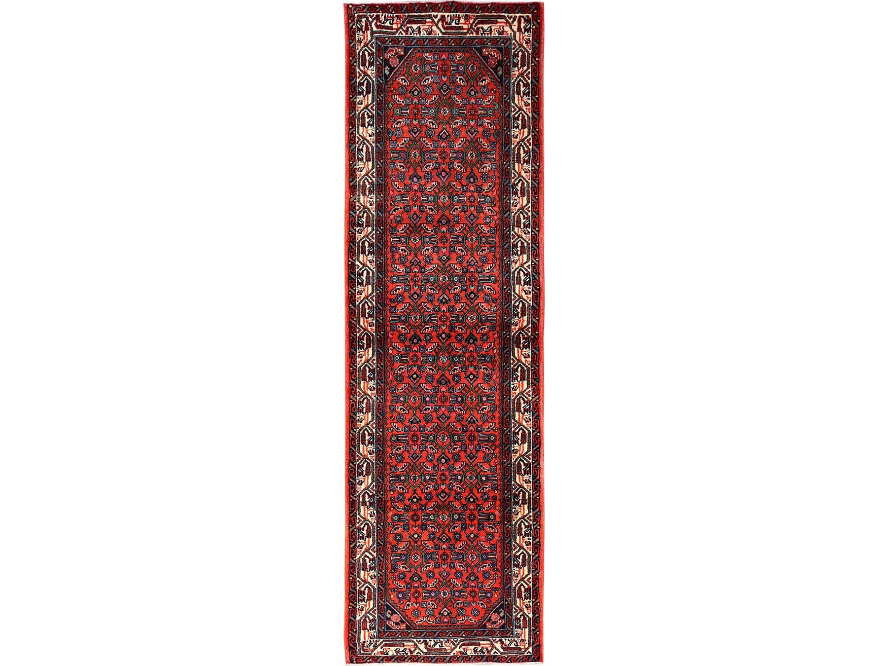 Persian hand-knotted wool runner in Red & Ivory, 2'10" x 9'5" — SKU O01892