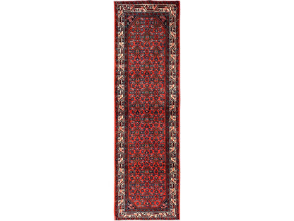 Persian hand-knotted wool runner in Red & Ivory, 2'10" x 9'5" — SKU O01892