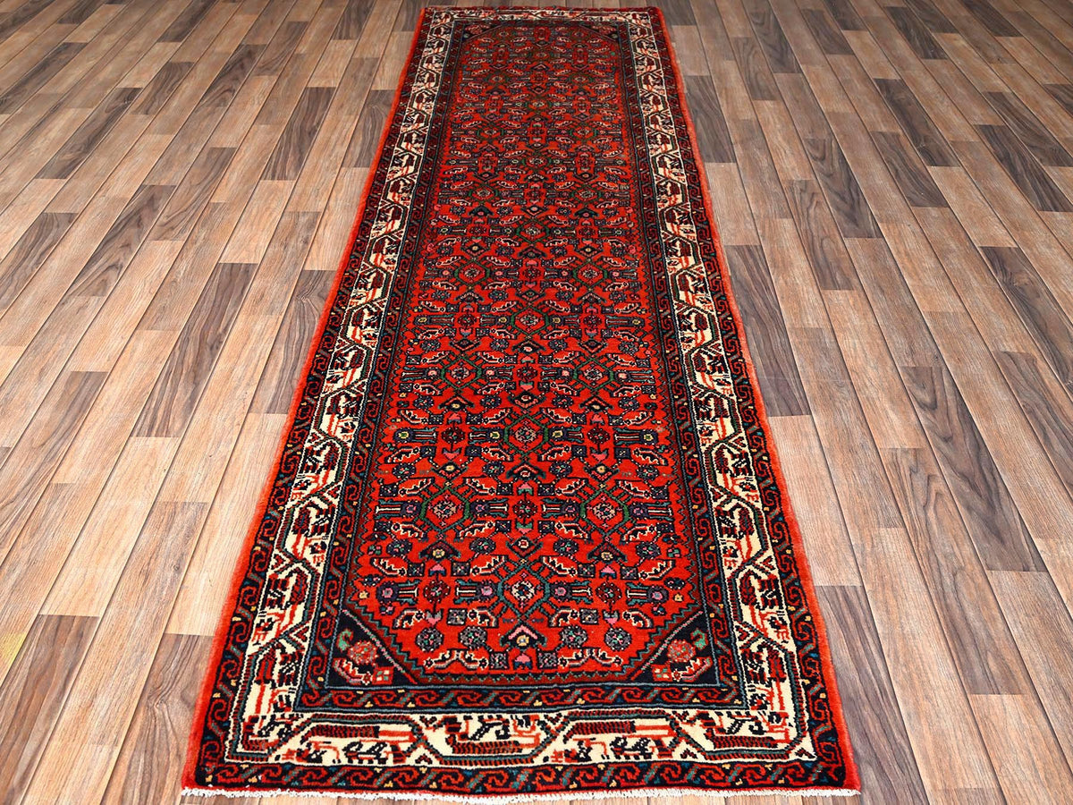 Persian hand-knotted wool runner in Red & Ivory, 2'10" x 9'5" — SKU O01892 (view 2)