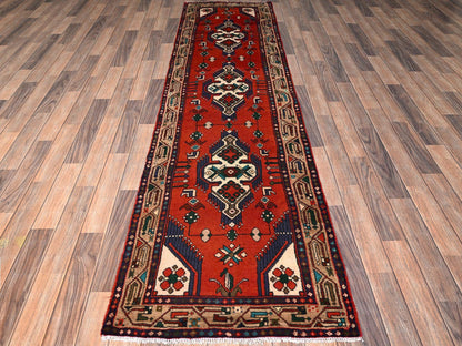 Hamadan Persian hand-knotted wool runner in Red & Brown, 2'6" x 9'6" — SKU O01893 (view 2)