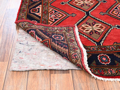Hamadan Persian hand-knotted wool runner in Red & Midnight Blue, 2'11" x 9'9" — SKU O01897 (view 3)