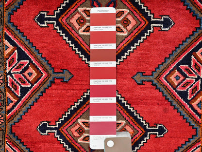 Hamadan Persian hand-knotted wool runner in Red & Midnight Blue, 2'11" x 9'9" — SKU O01897 (view 4)