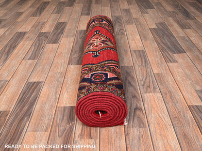 Hamadan Persian hand-knotted wool runner in Red & Midnight Blue, 2'11" x 9'9" — SKU O01897 (view 5)