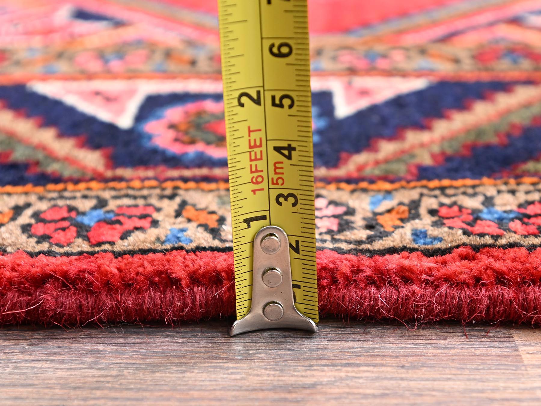 Hamadan Persian hand-knotted wool runner in Red & Midnight Blue, 2'11" x 9'9" — SKU O01897 (view 6)