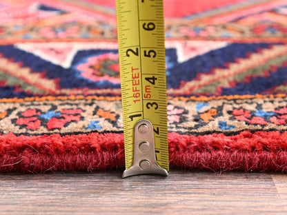 Hamadan Persian hand-knotted wool runner in Red & Midnight Blue, 2'11" x 9'9" — SKU O01897 (view 6)