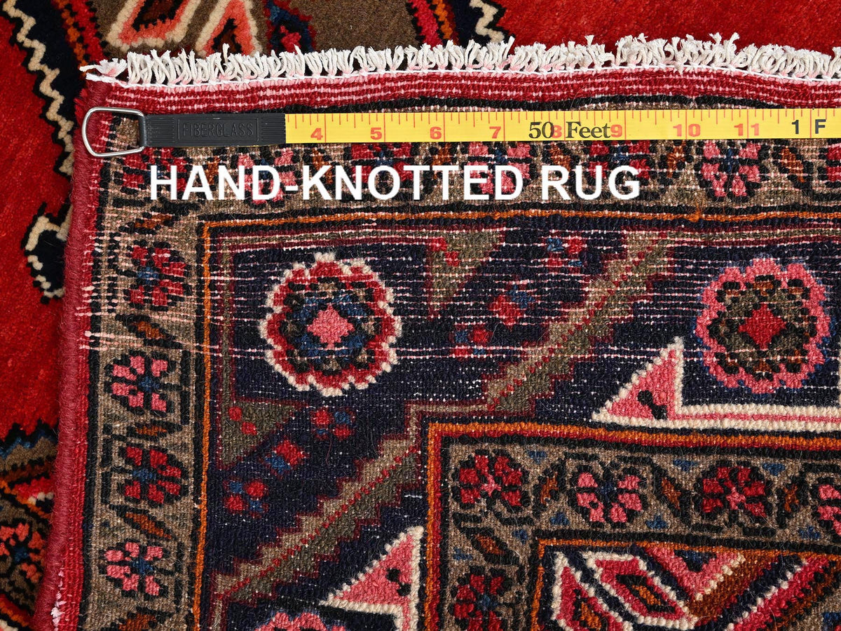 Hamadan Persian hand-knotted wool runner in Red & Midnight Blue, 2'11" x 9'9" — SKU O01897 (view 7)