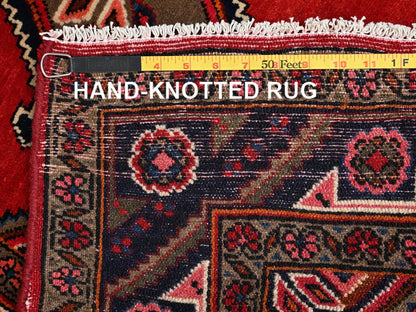 Hamadan Persian hand-knotted wool runner in Red & Midnight Blue, 2'11" x 9'9" — SKU O01897 (view 7)