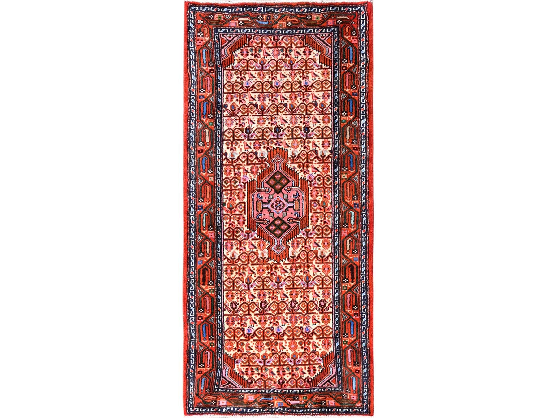 Hamadan Persian hand-knotted wool runner in Ivory & Orange, 2'11" x 6'4" — SKU O01900
