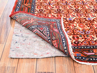 Hamadan Persian hand-knotted wool runner in Ivory & Orange, 2'11" x 6'4" — SKU O01900 (view 3)