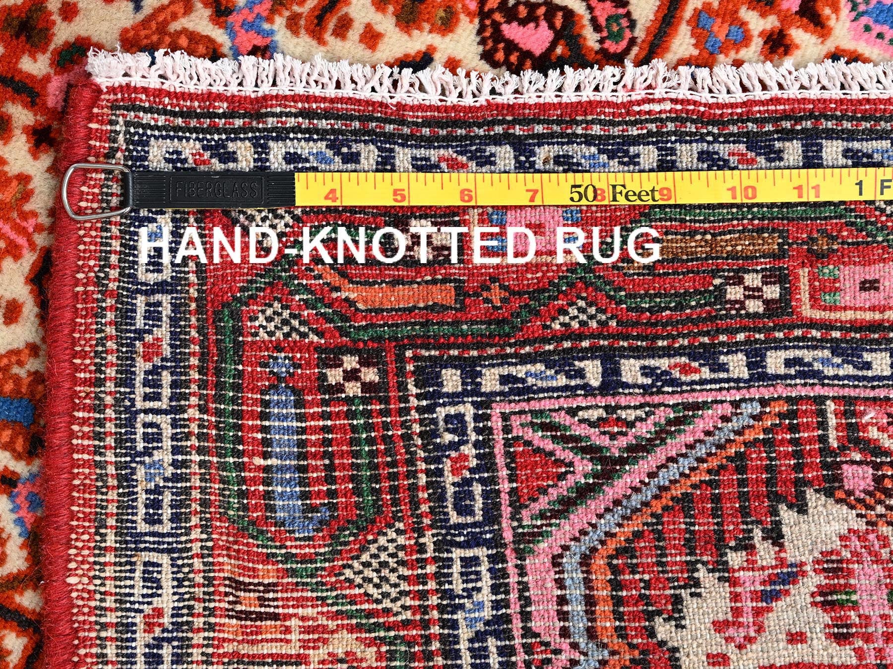 Hamadan Persian hand-knotted wool runner in Ivory & Orange, 2'11" x 6'4" — SKU O01900 (view 7)
