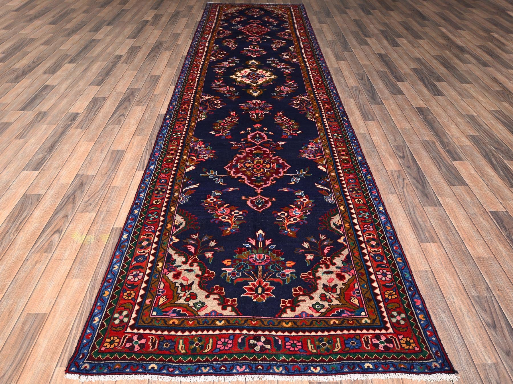 Blue 3'10" x 13'11" Persian Hand knotted Wool Rug - Sku: O01902