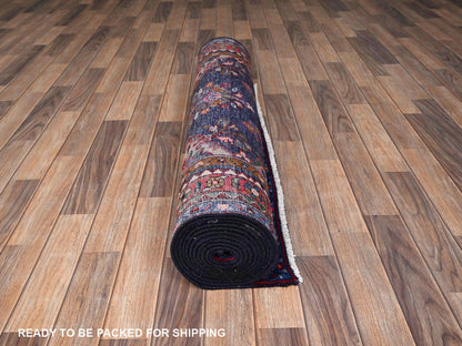 Blue 3'10" x 13'11" Persian Hand knotted Wool Rug - Sku: O01902