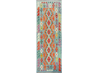 Multicolored 2'7" x 7'10" Flat Weave Hand woven Wool Rug - Sku: O01904
