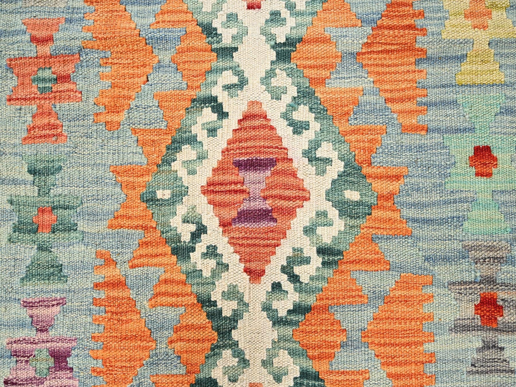 Multicolored 2'7" x 7'10" Flat Weave Hand woven Wool Rug - Sku: O01904