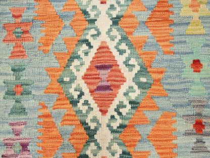 Multicolored 2'7" x 7'10" Flat Weave Hand woven Wool Rug - Sku: O01904