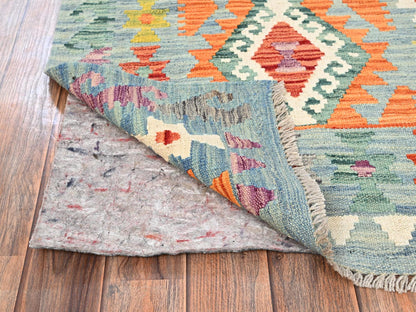 Multicolored 2'7" x 7'10" Flat Weave Hand woven Wool Rug - Sku: O01904